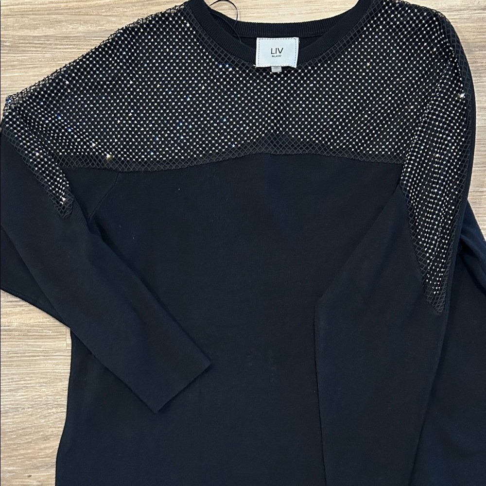 LIV Black Long Sleeve Top with rhinestone Detail